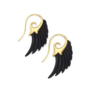 Fly Me To The Moon Wood &amp; 18K Yellow Gold Wing Earrings