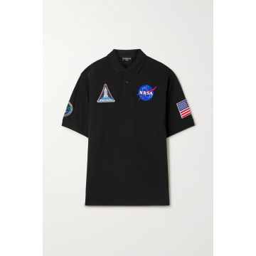 NASA Space 大廓形贴花印花纯棉珠地布 Polo 衫