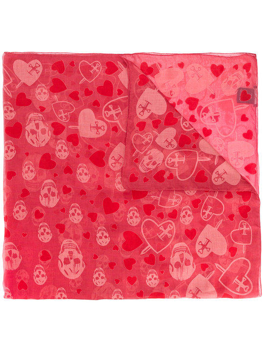 skull and heart print scarf展示图