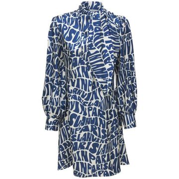 ALL OVER LOGO PRINT SILK TWILL DRESS