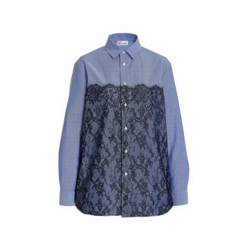 Lace-Paneled Cotton-Blend Oxford Shirt