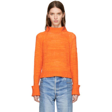 Orange Cashmere Cropped Mock Neck Sweater
