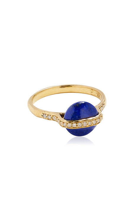 Mini Comet 18K Yellow Gold Lapis, Diamond Ring展示图