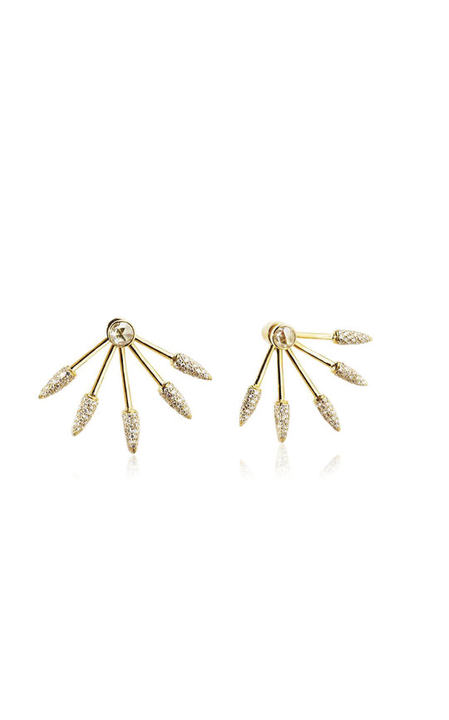 Five Spike 18K Yellow Gold Diamond Earrings展示图