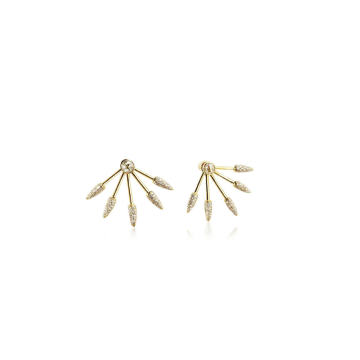 Five Spike 18K Yellow Gold Diamond Earrings