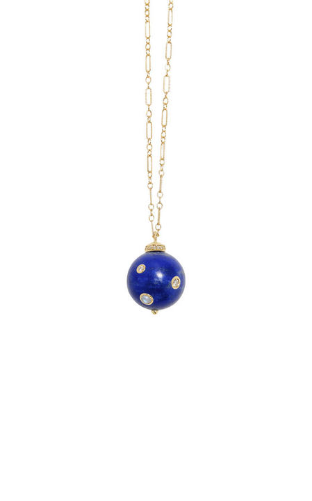 Full Moon 18K Yellow Gold Lapis, Diamond Necklace展示图