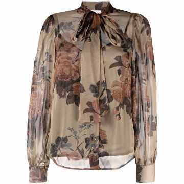floral-print bow-fastening shirt