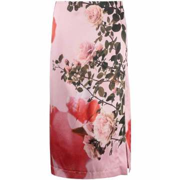 floral-print high-waist skirt
