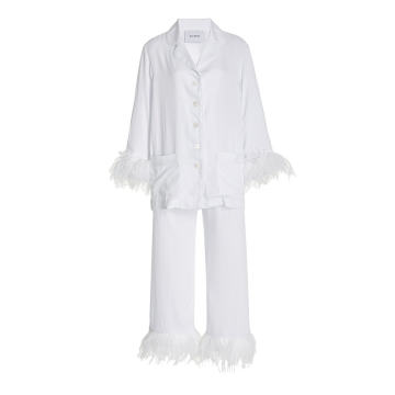Party Feather-Trimmed Woven Pajama Set