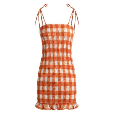 Picnic Picture Day Orange Check Mini Dress