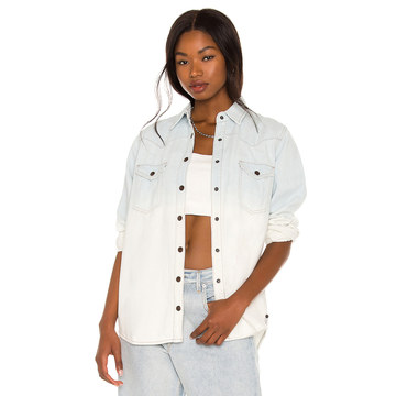 Capri Blue Bleached Out Western Denim Shirt