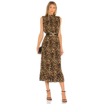 Meina Leopard Print Pleated Dress