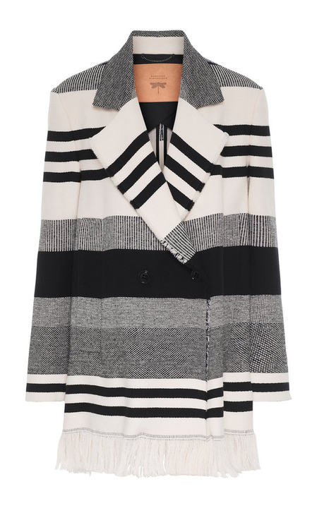 Striped Luxury Fringed Cotton-Blend Jacket展示图