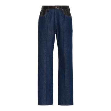 The Martin Leather-Trimmed Rigid High-Rise Straight-Leg Jeans