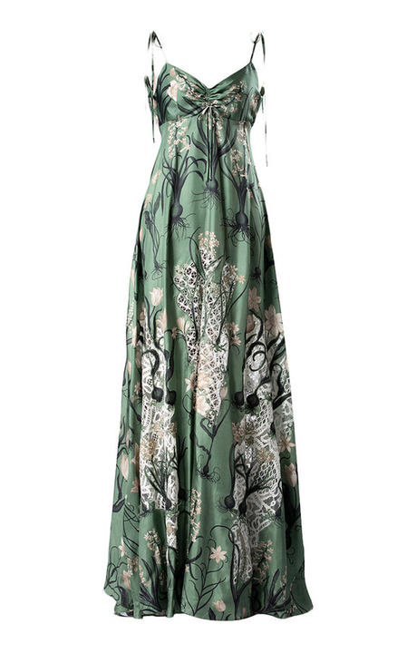 Ganina Printed Lace-Panelled Silk Maxi Dress展示图