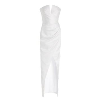 Exclusive Draped Satin Strapless Gown