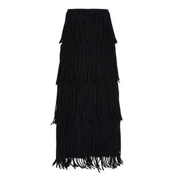 Fringed Textured-Knit Maxi Skirt