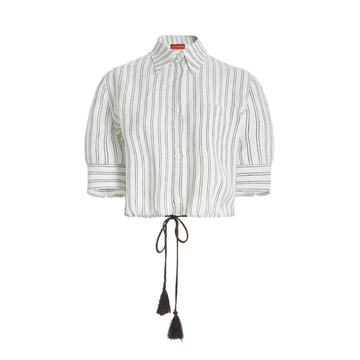 Ben Tasseled Striped Linen Cropped Shirt