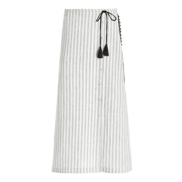 Echo Tasseled Striped Linen Midi Skirt