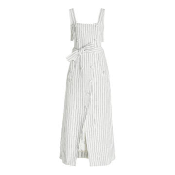 Audrey Button-Front Striped Linen Midi Dress