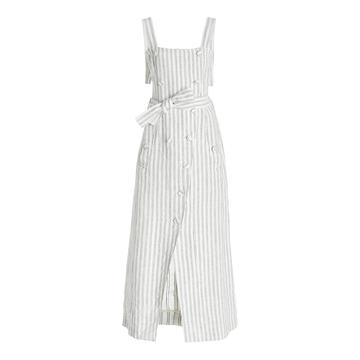 Audrey Button-Front Striped Linen Midi Dress