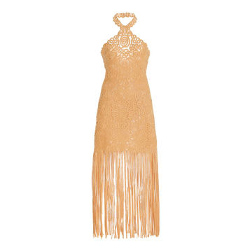 Alisa Embroidered Midi Fringe Dress