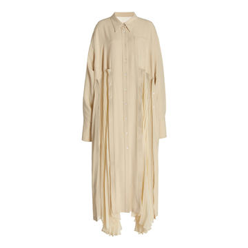 Pleated Two-Tone Silk Maxi Shirt Dress