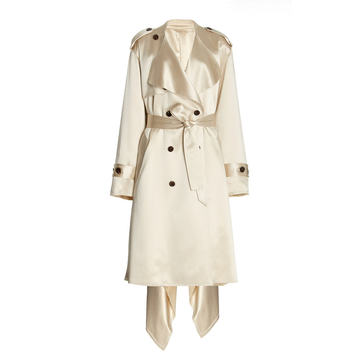 Silk-Satin Handkerchief-Hem Trench Coat