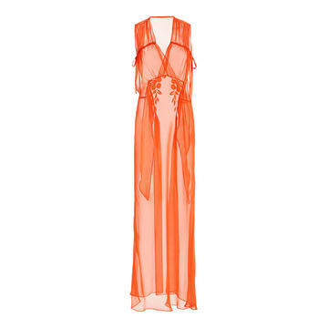 Hand-Appliqued Silk Chiffon Maxi Dress