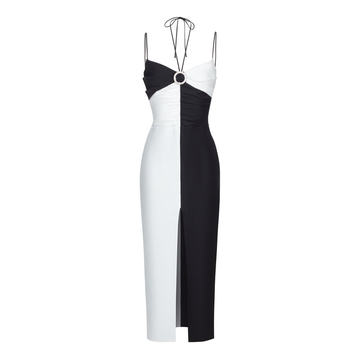 Asymmetric Draped Satin Maxi Dress