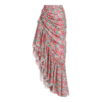 Meadow Floral Asymmetric Cotton-Silk Maxi Skirt