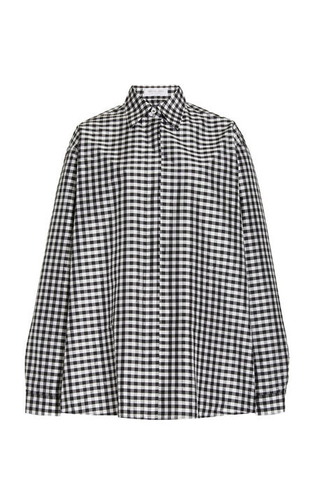 Gingham Silk Button-Up Shirt展示图