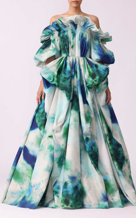 Printed Off-The-Shoulder Taffeta Gown展示图