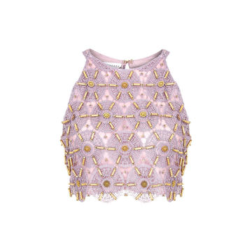 Embroidered Halterneck Cropped Top