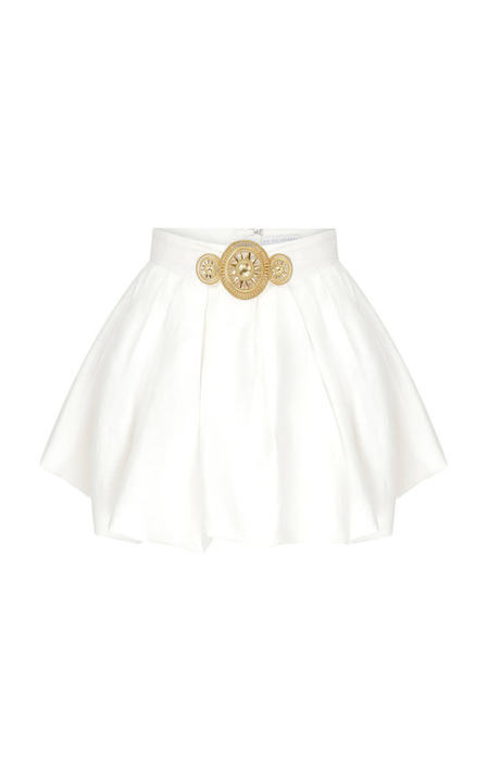 Gold Buckle Detailed Linen-Blend Mini Skirt展示图