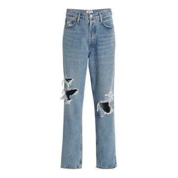 Fen Distressed Rigid High-Rise Cropped Relaxed Tapered-Leg Jeans