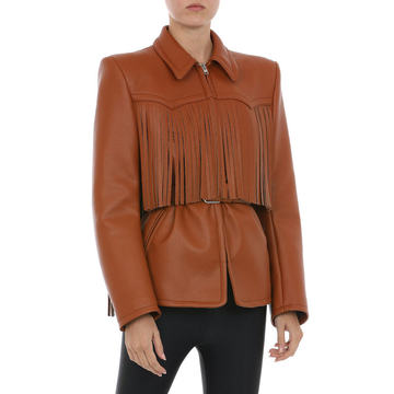 Fringed Belted Faux Leather Jacket