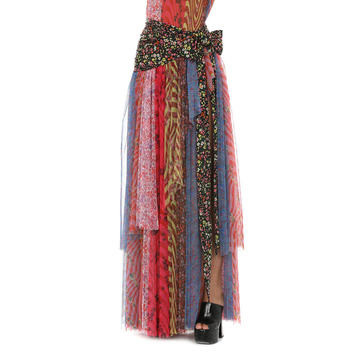 Mixed-Print Tulle Maxi Skirt