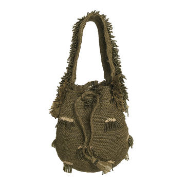 Woven Raffia Frill Top Handle Bag