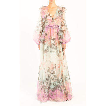Floral-Print Silk-Organza Maxi Dress