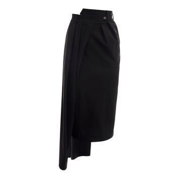 Asymmetric Overlay Wool-Blend Knee-Length Skirt