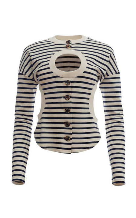 Cutout Striped Organic Cotton Knitted Top展示图