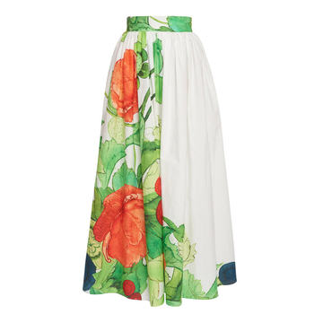 Printed Popeline Cotton-Blend Midi Skirt