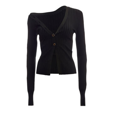 Asymmetric Ribbed-Knitted Cardigan