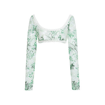 Embroidered Organza Cropped Top