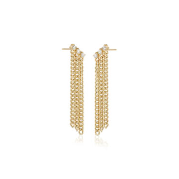 18K Yellow Gold Toujours Triple Chain & Diamond Drop Earrings