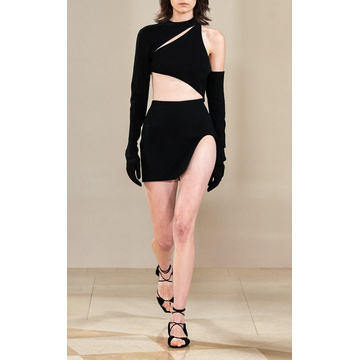 Asymmetric Glove-Sleeve Crop Top