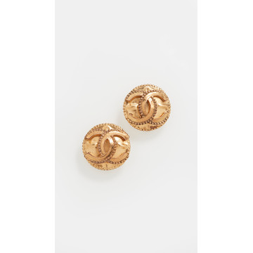 Chanel Gold Cc On Round Dot Border Earrings