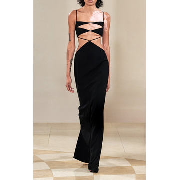 Spliced-Bodice Cutout Maxi Dress