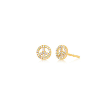 Mini Peace 14K Yellow Gold Diamond Earrings